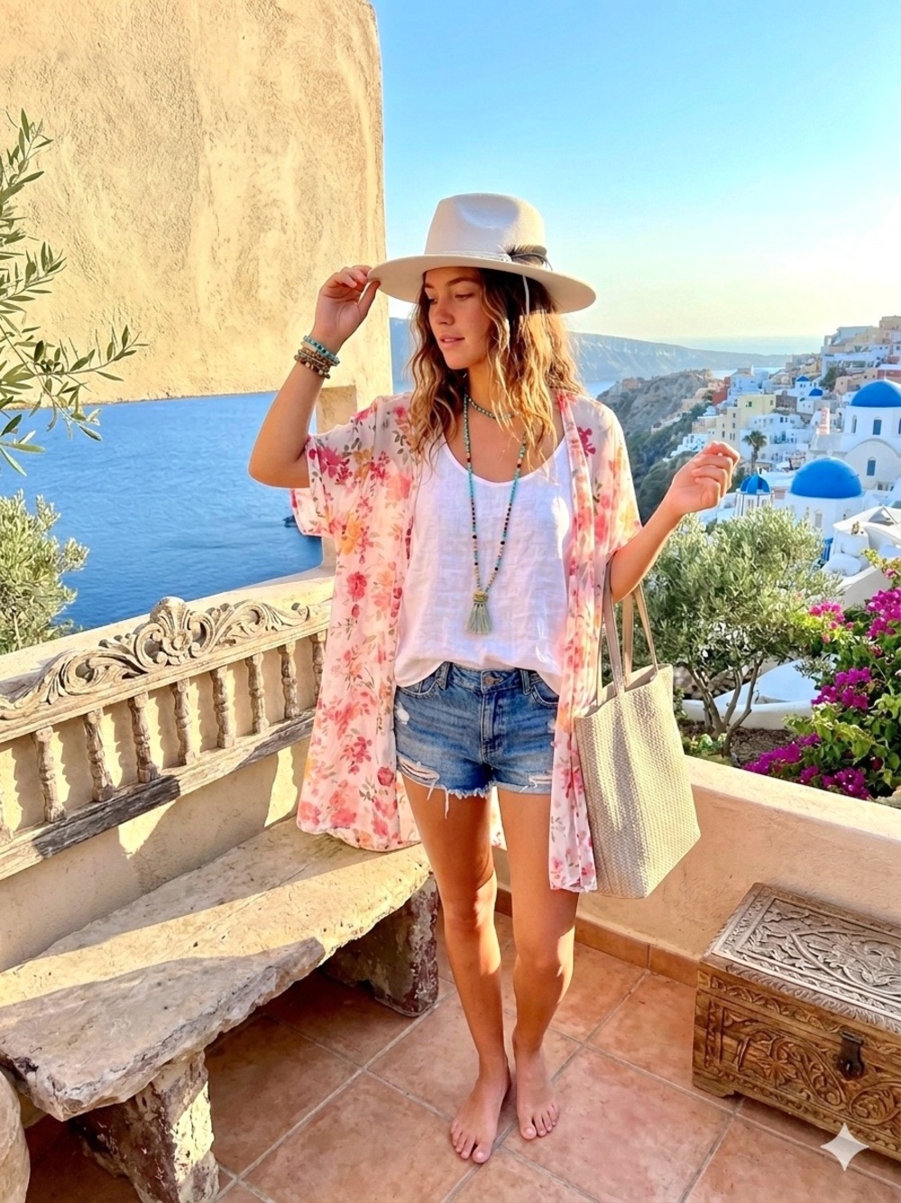 Semi Sheer Floral Open-Front boho Kimono in Pink and Cream w resort vacay vibe